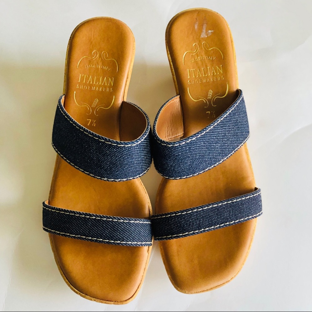Italian Shoemakers- Denim Strap Wedges